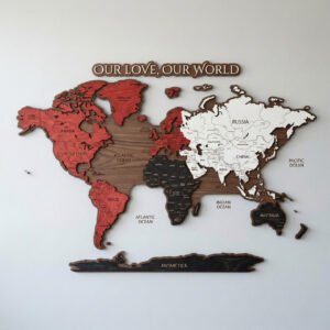 Couple Love Wooden World Map
