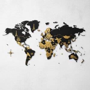 Culture & Monuments Wooden World Map