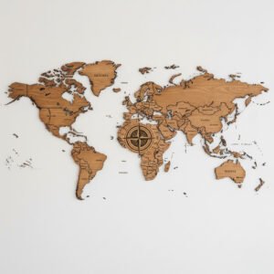 Explorer Compass Wooden World Map