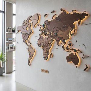 Minimal Luxury Wooden World Map