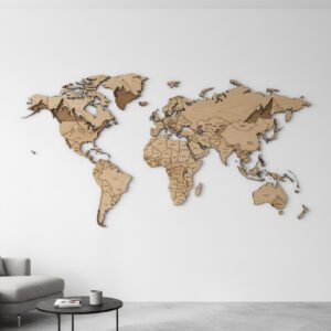 Mountain Adventure Wooden World Map