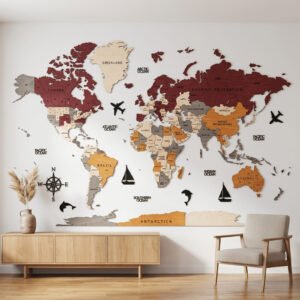 Family Travel Wooden World Map