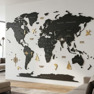 Culture & Monuments Wooden World Map