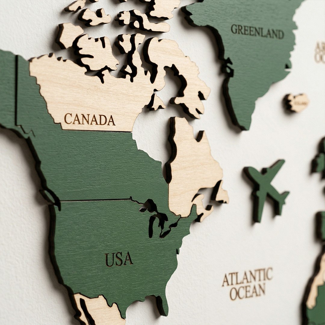 wooden world map wall decor