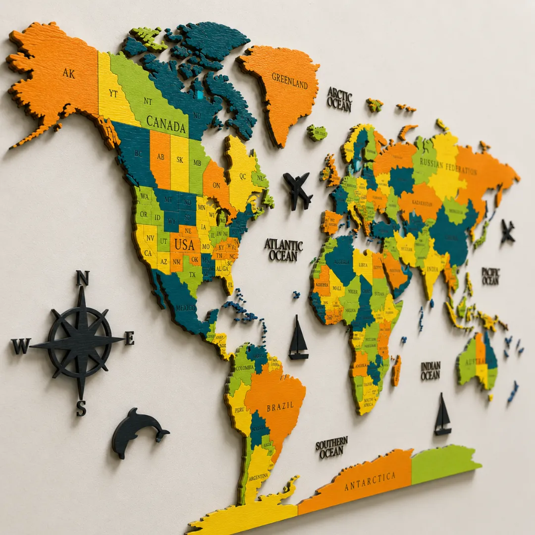 MAPORA Colorful 3D Wooden World Map Wall Decor - Image 2