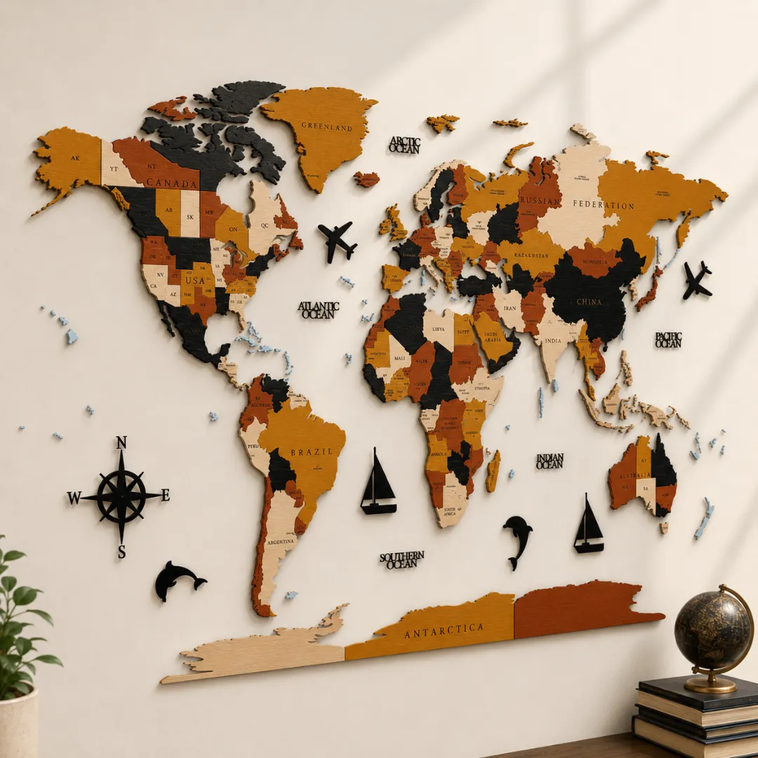 Executive 3D Wooden World Map Wall Decor