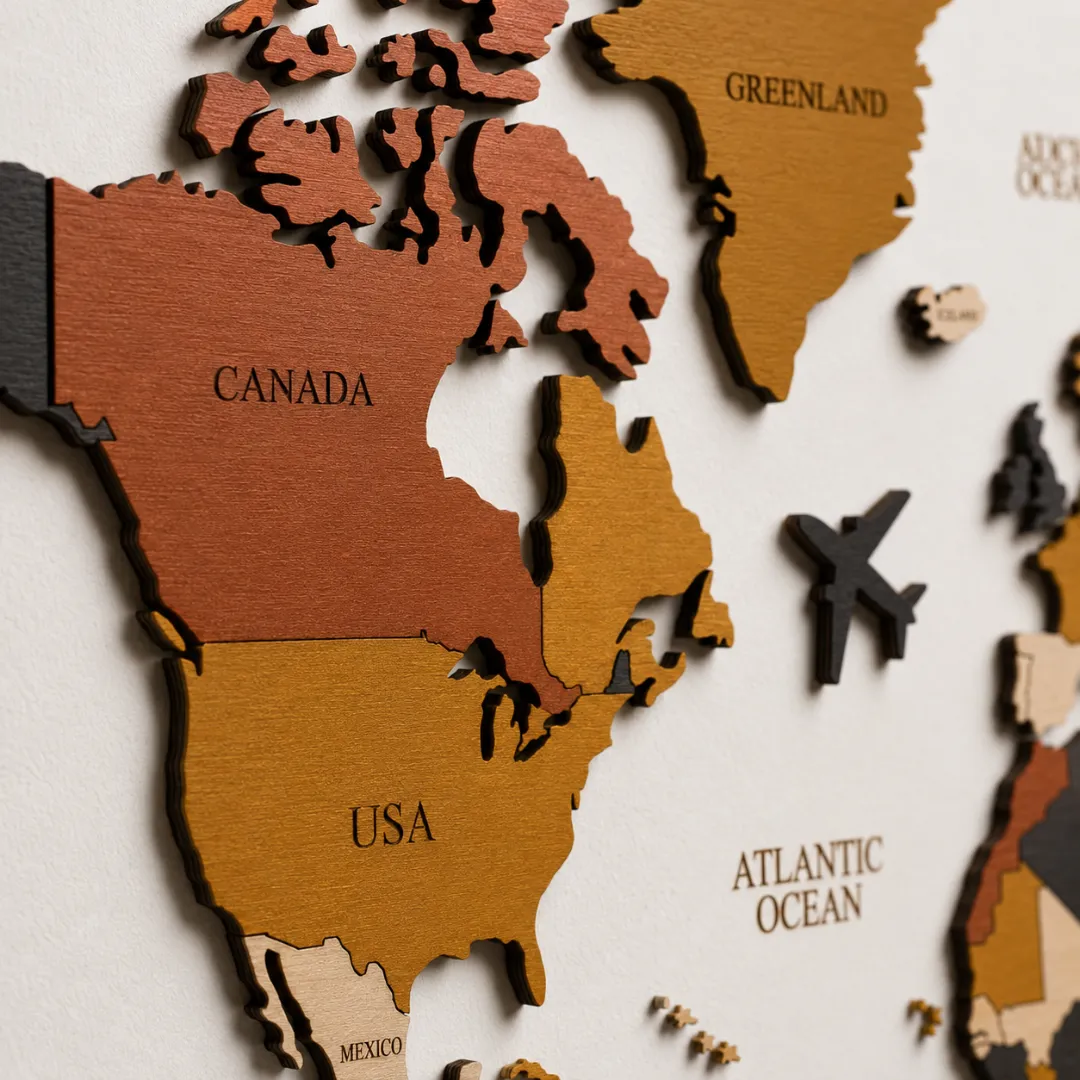 Executive 3D Wooden World Map Wall Decor