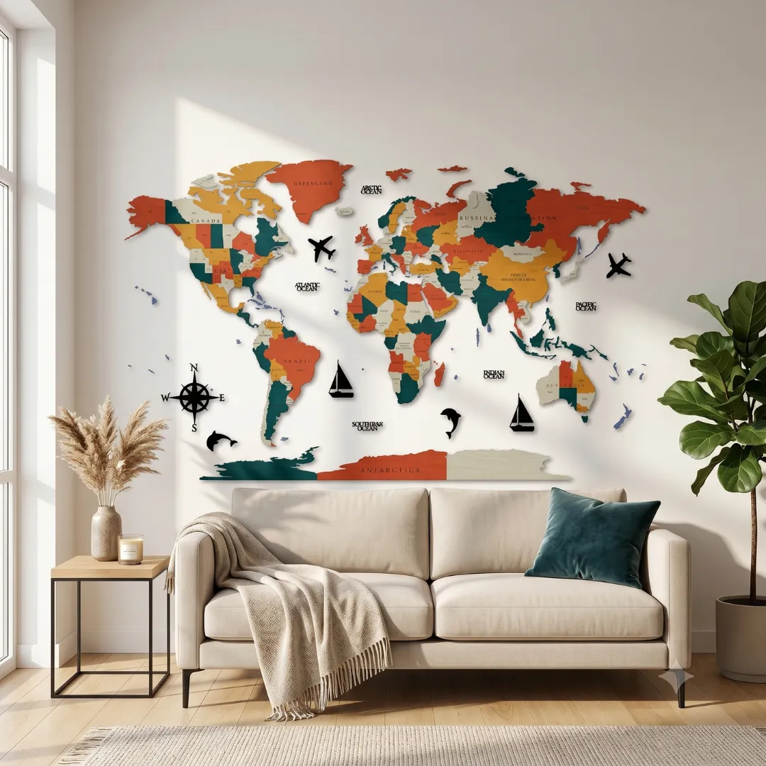 Forest Green 3D Wooden World Map Wall Decor - Image 2