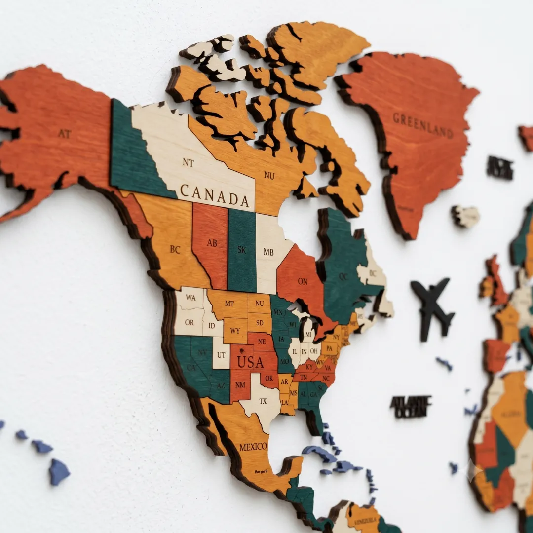 Forest Green 3D Wooden World Map Wall Decor - Image 3
