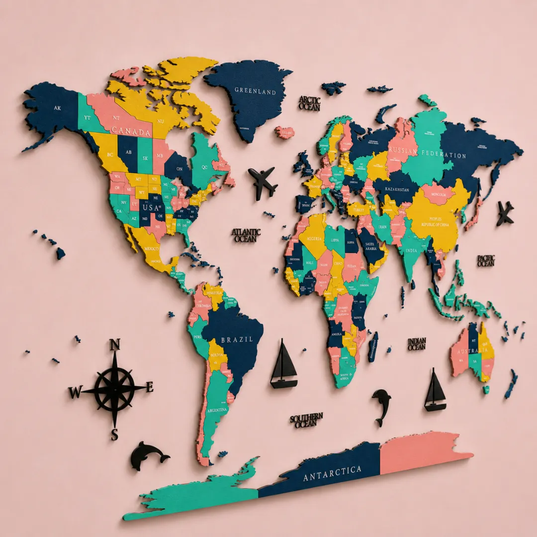 Kids 3D Wooden World Map Wall Decor - Image 2