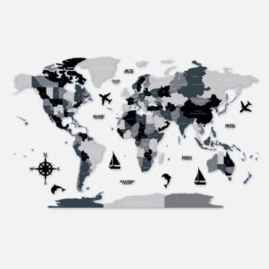 3D Wooden World Map Wall Decor