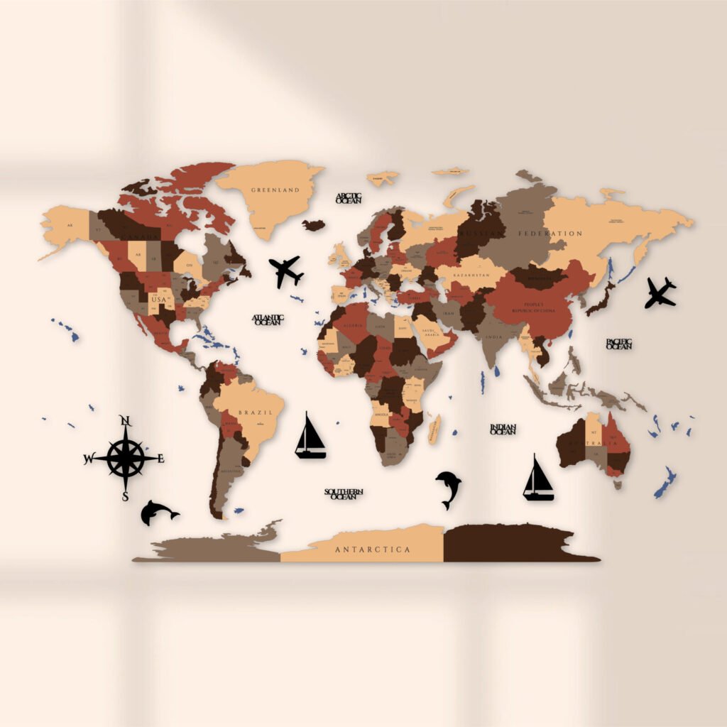 Rustic Earth 3D Wooden World Map Wall Decor