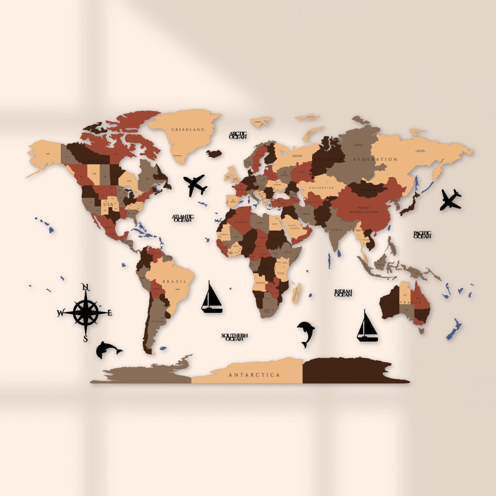 Rustic Earth 3D Wooden World Map Wall Decor