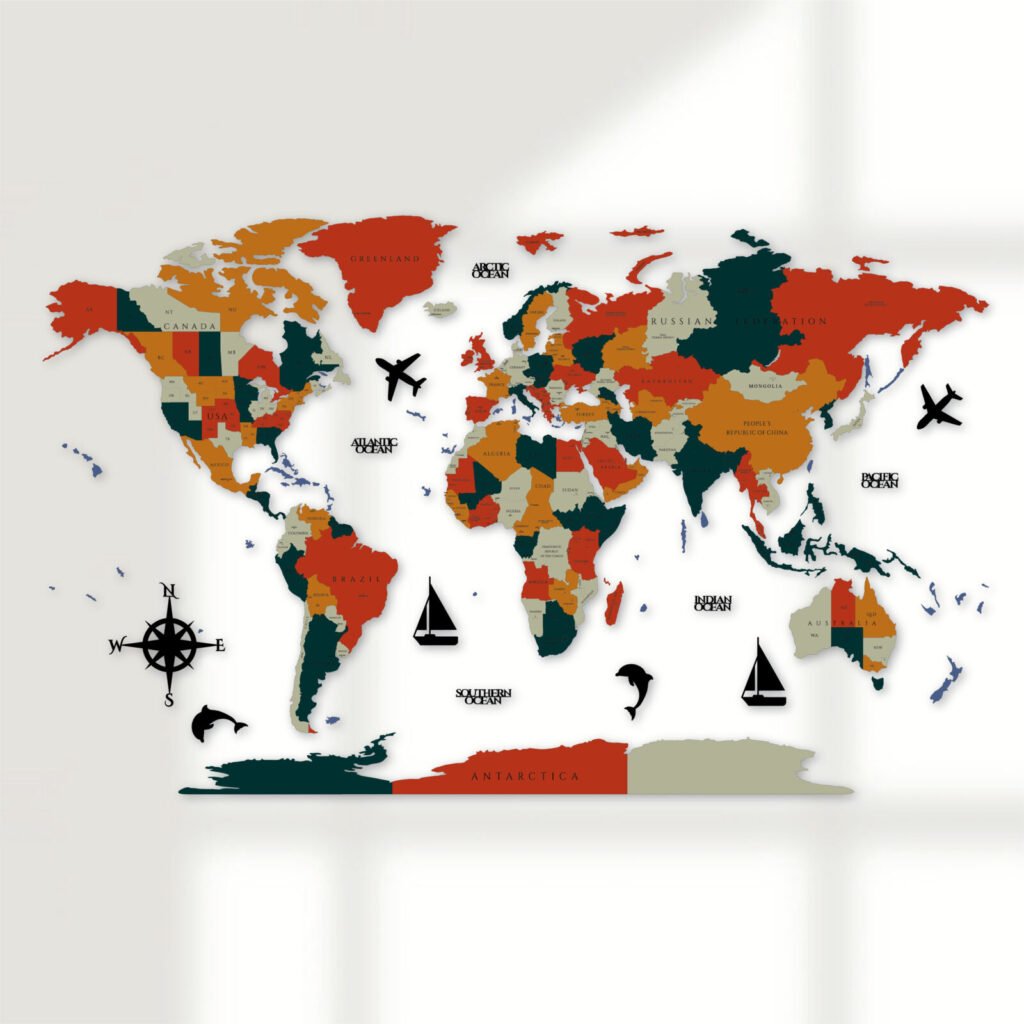Forest Green 3D Wooden World Map