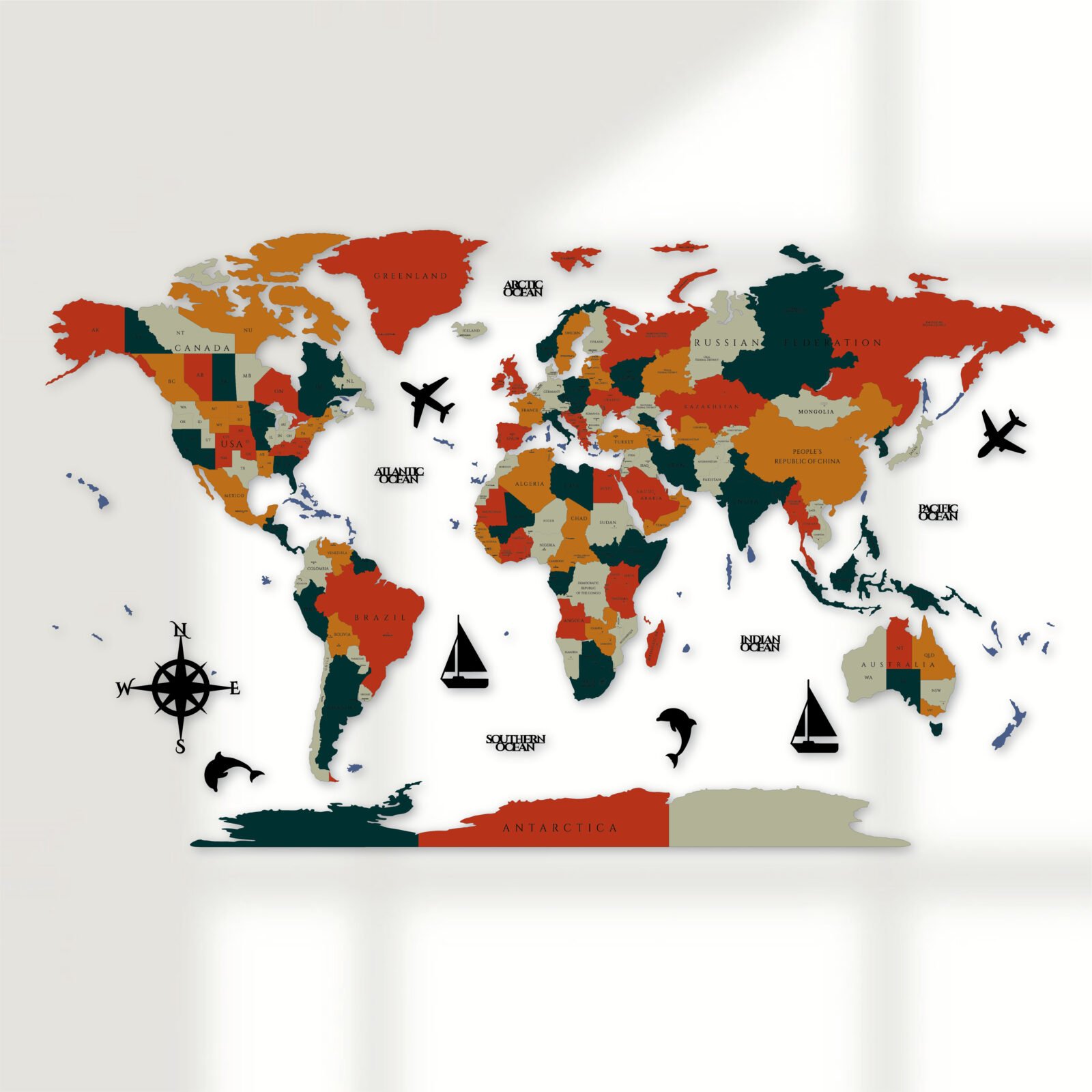 Forest Green 3D Wooden World Map