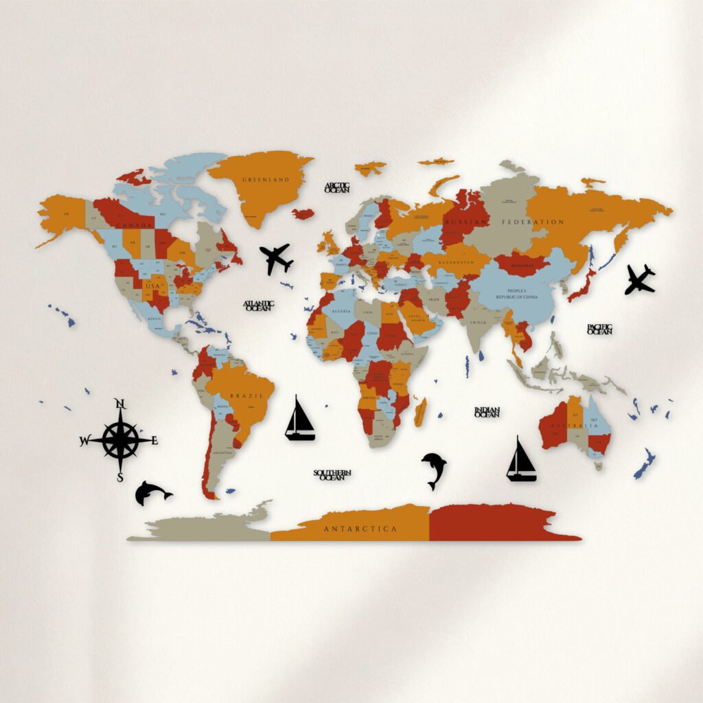 World Explorer 3D Wooden World Map Wall Decor