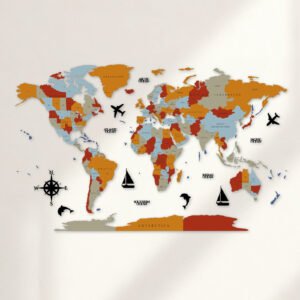 World Explorer 3D Wooden World Map Wall Decor