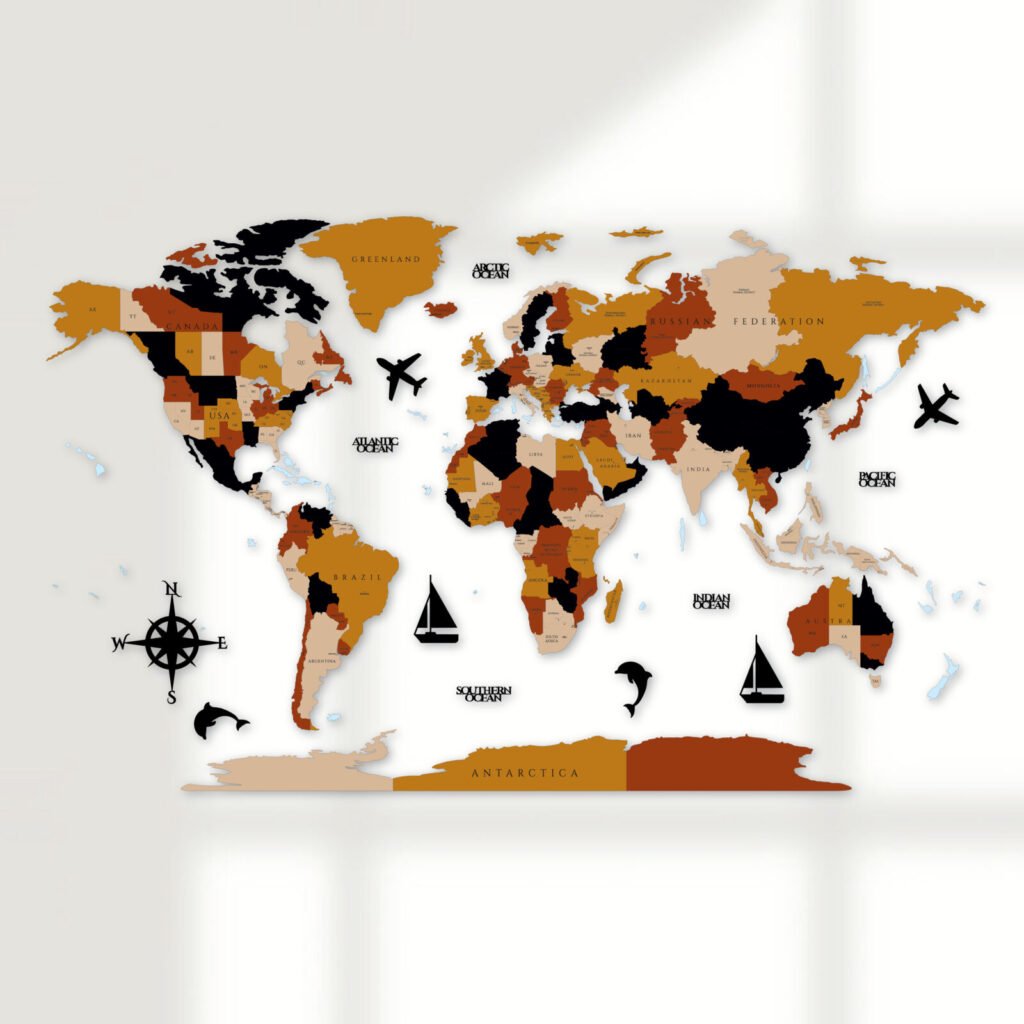 Executive 3D Wooden World Map Wall Decor