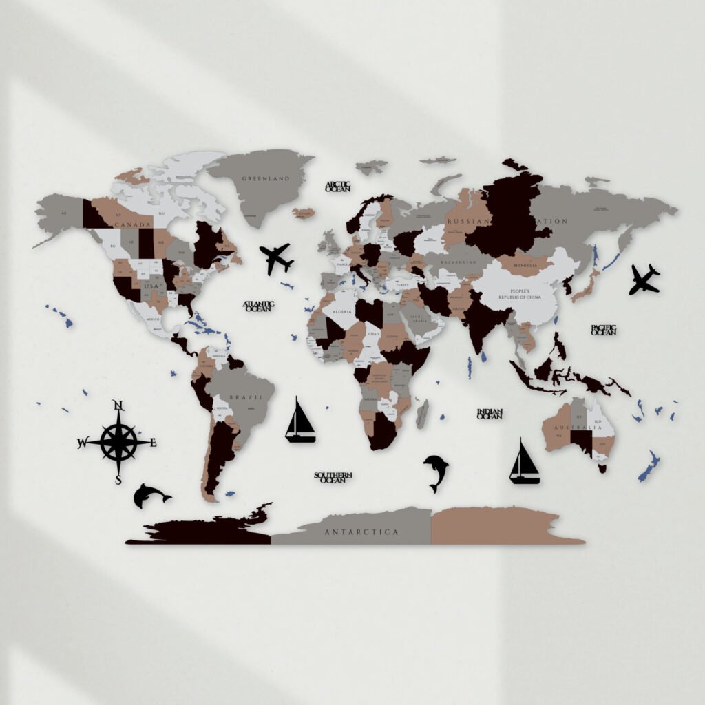 Luxury 3D Wooden World Map Wall Decor