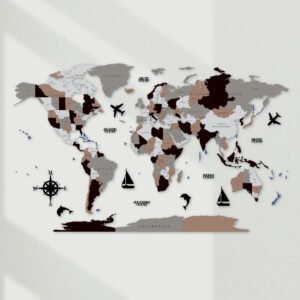 Luxury 3D Wooden World Map Wall Decor