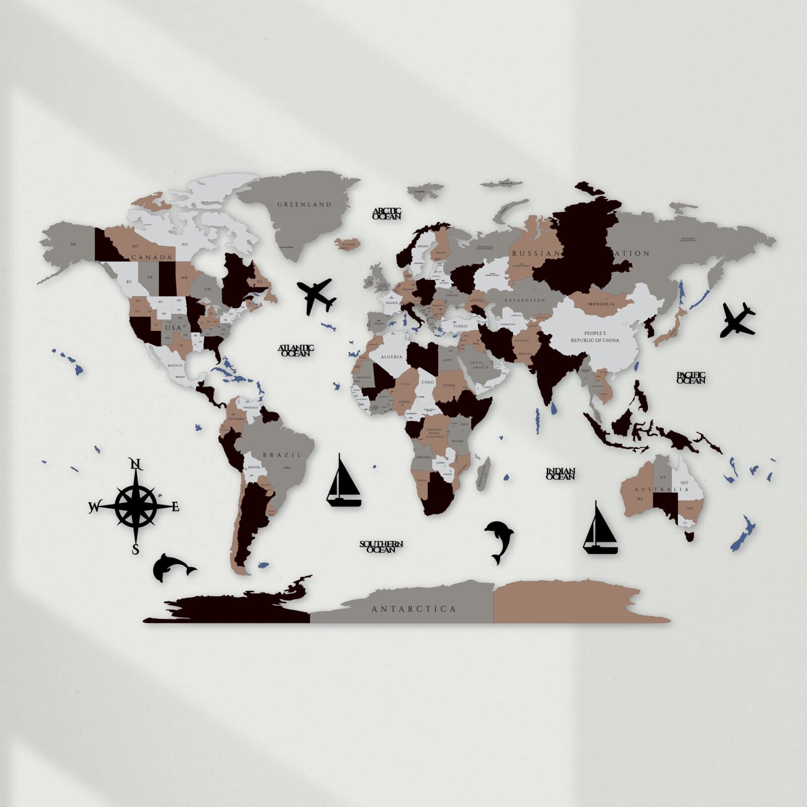 Luxury 3D Wooden World Map Wall Decor