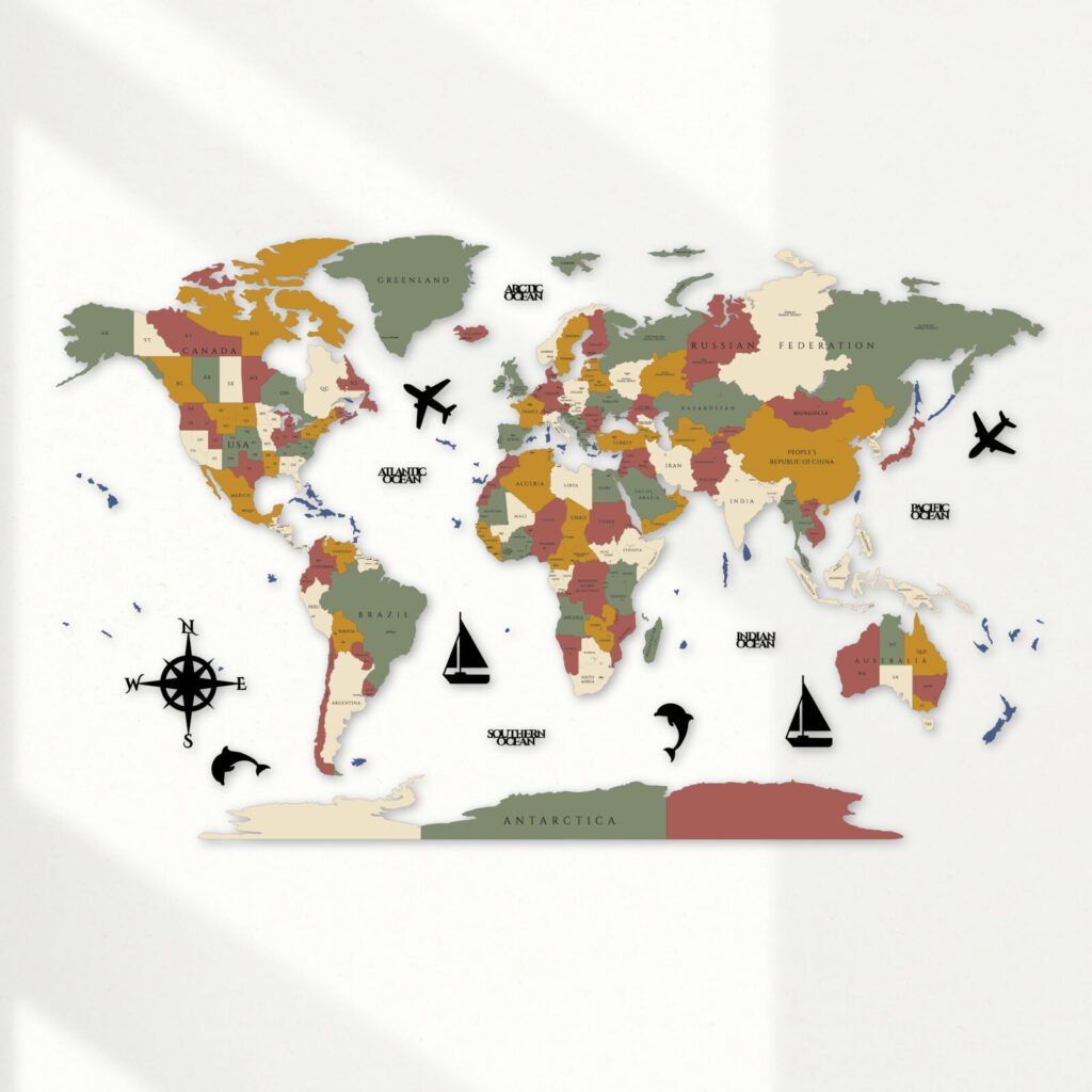 Earth Tone 3D Wooden World Map