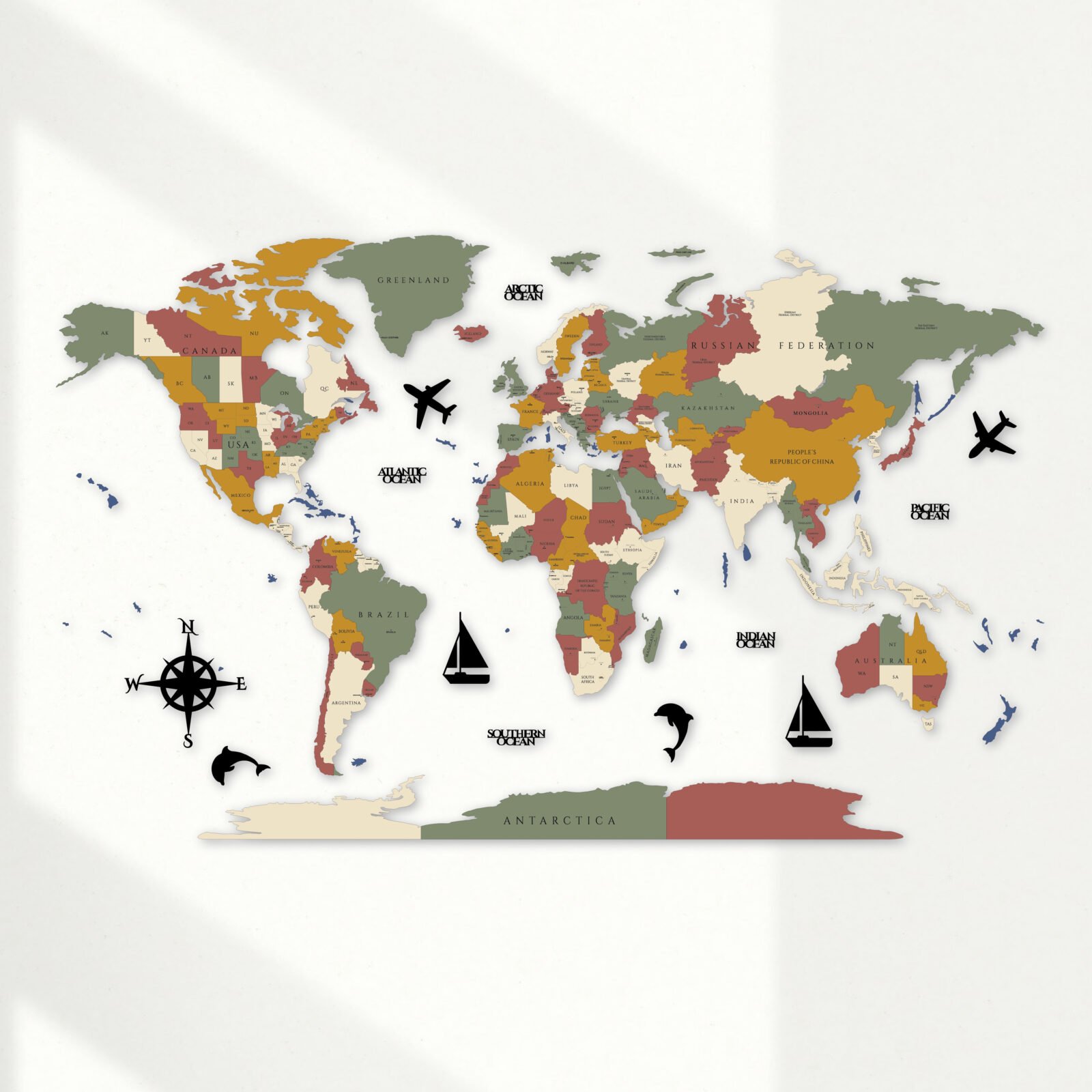 Earth Tone 3D Wooden World Map