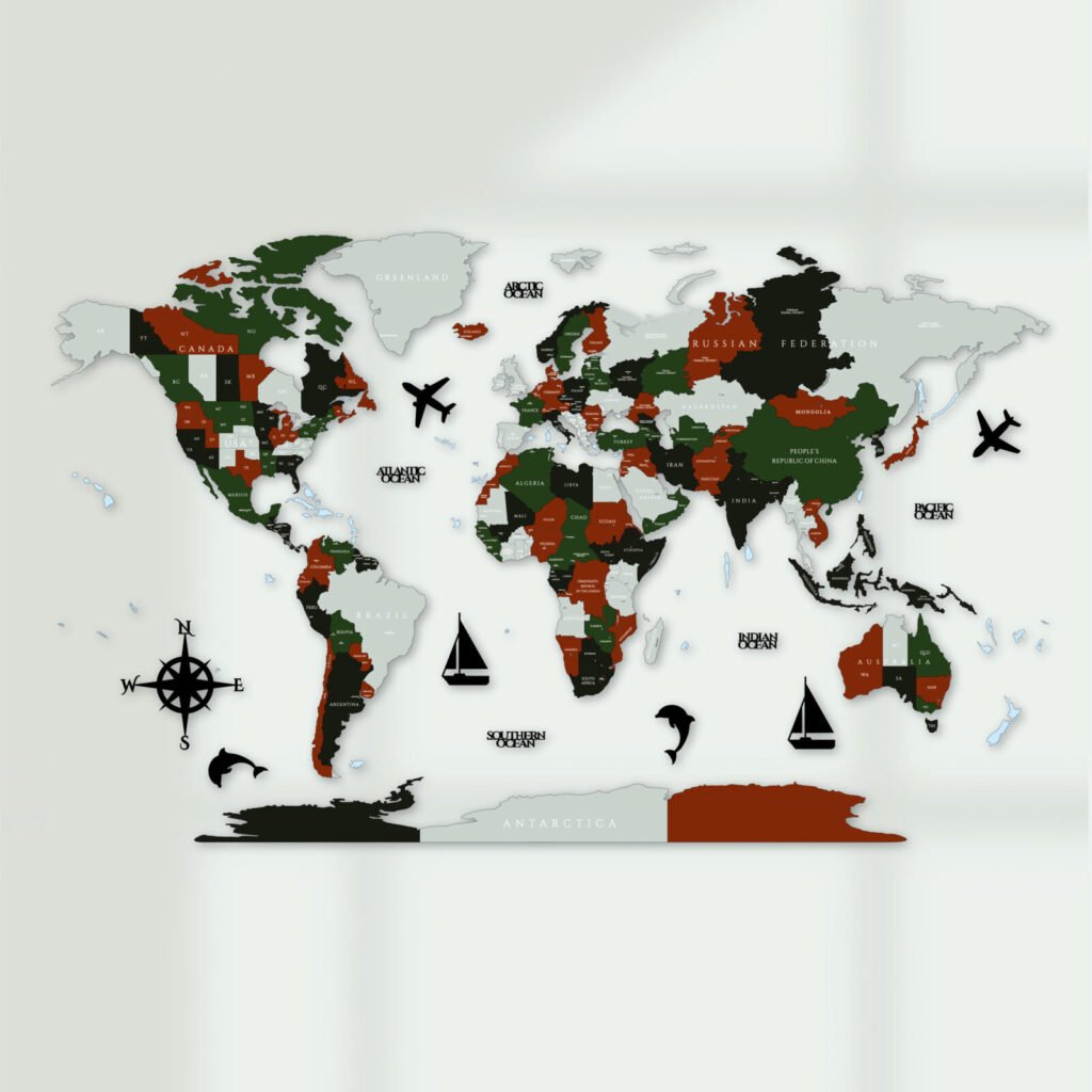 3D Wooden World Map Wall Decor