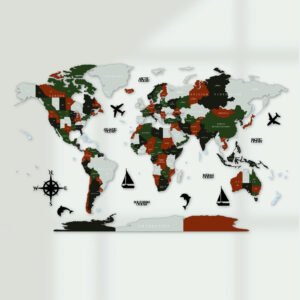 3D Wooden World Map Wall Decor