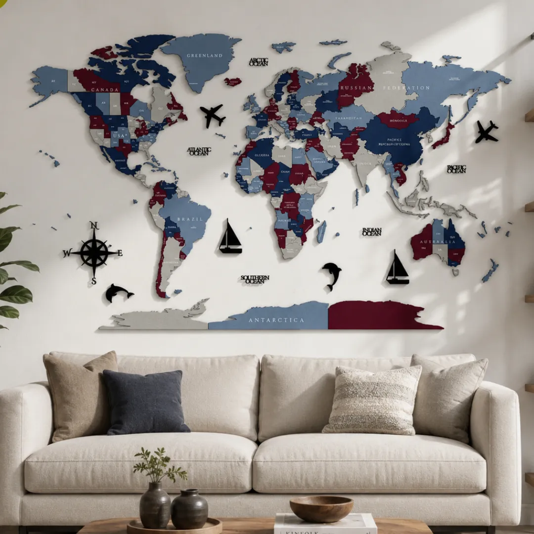 Noble 3D Wooden World Map Wall Decor - Image 2