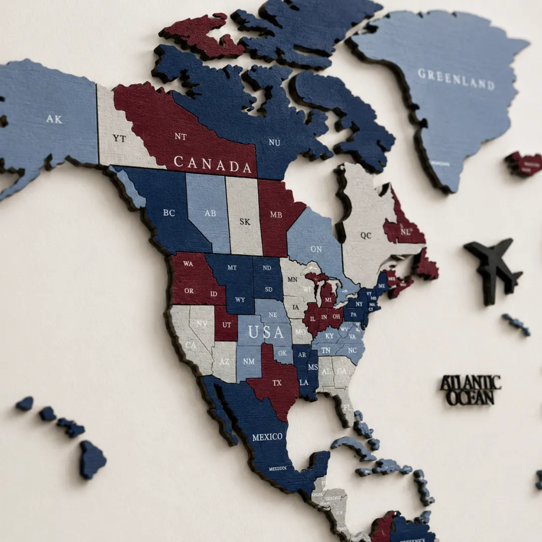 Noble 3D Wooden World Map Wall Decor - Image 3