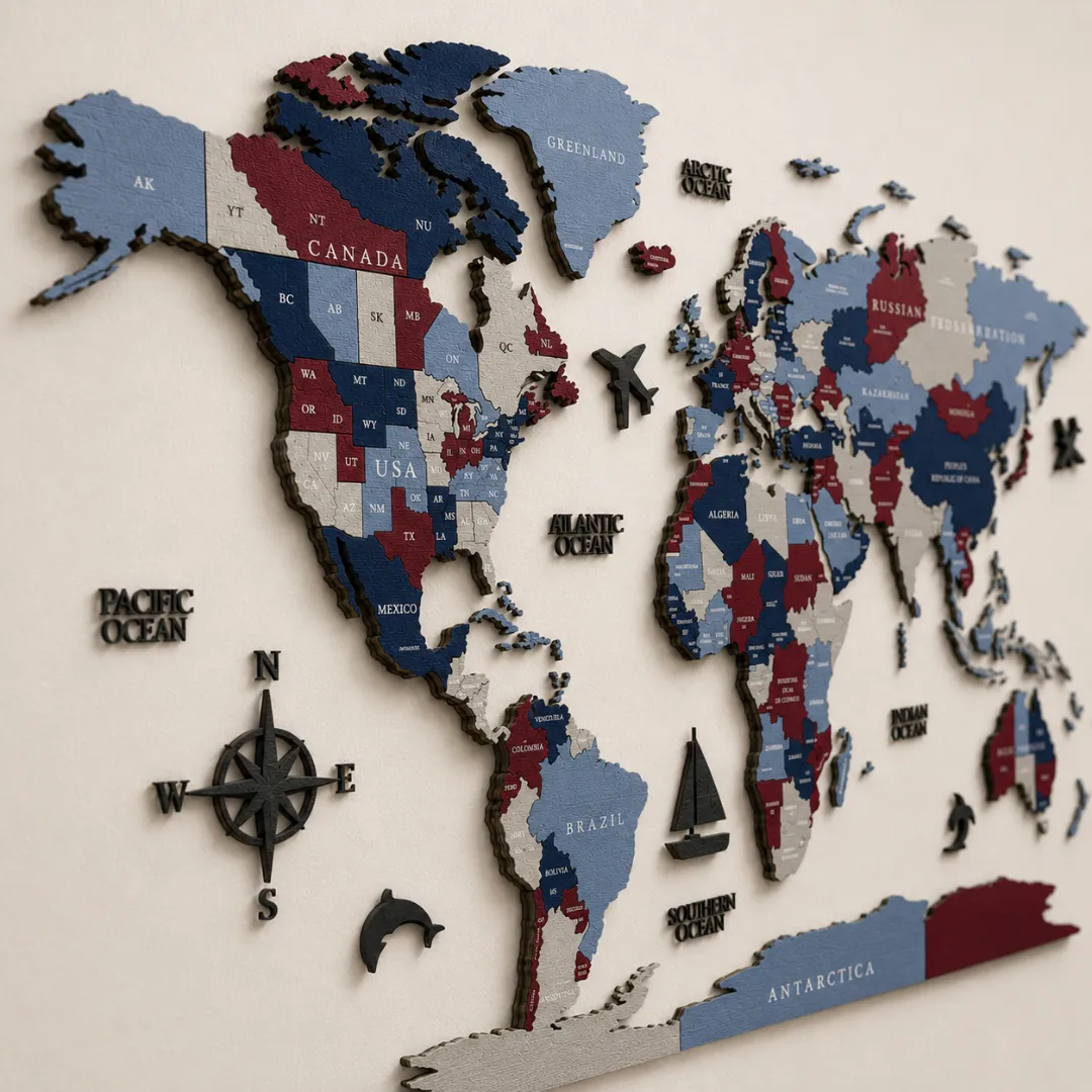 Noble 3D Wooden World Map Wall Decor - Image 4