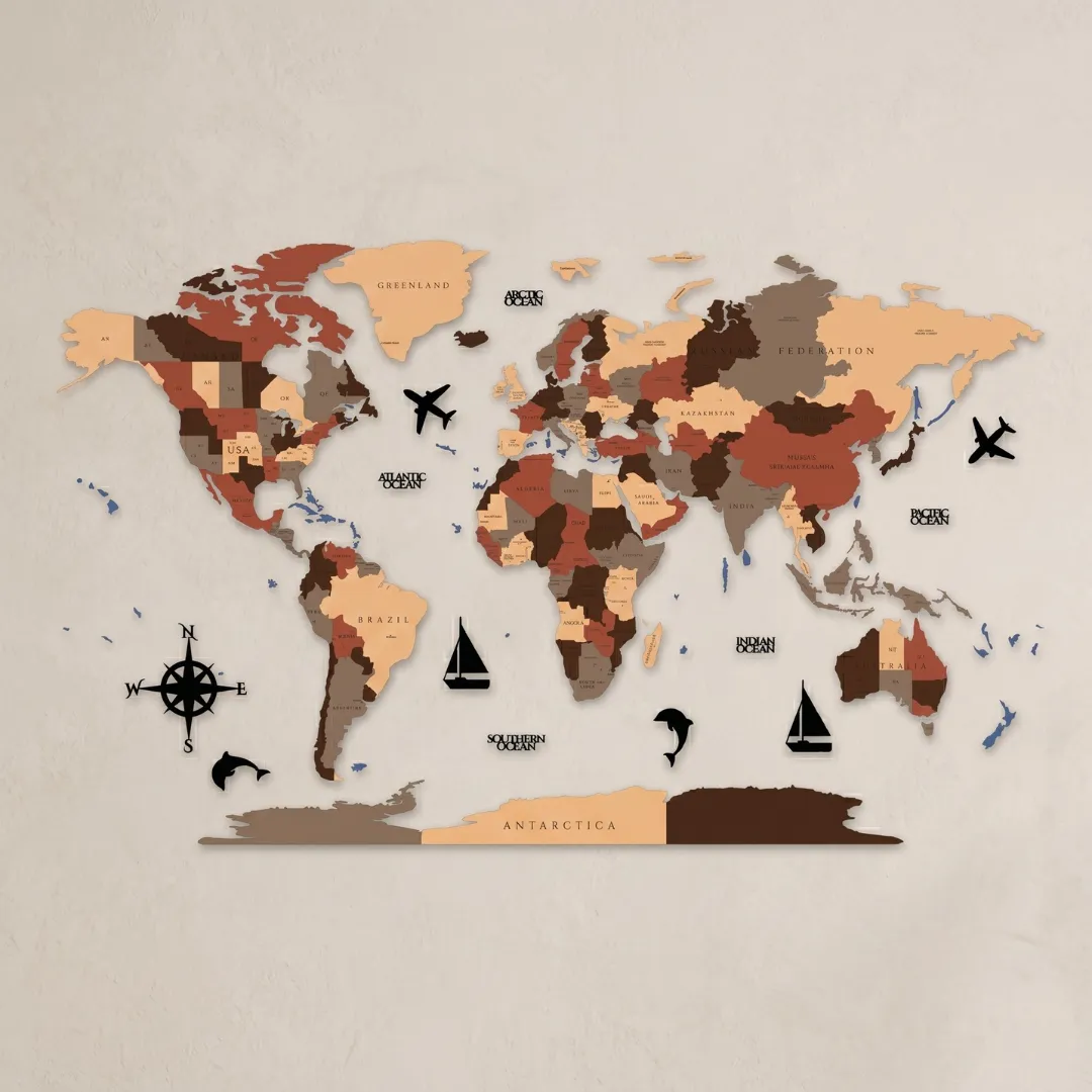 Rustic Earth 3D Wooden World Map Wall Decor - Image 2