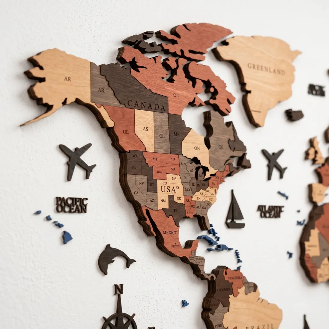 Rustic Earth 3D Wooden World Map Wall Decor - Image 3